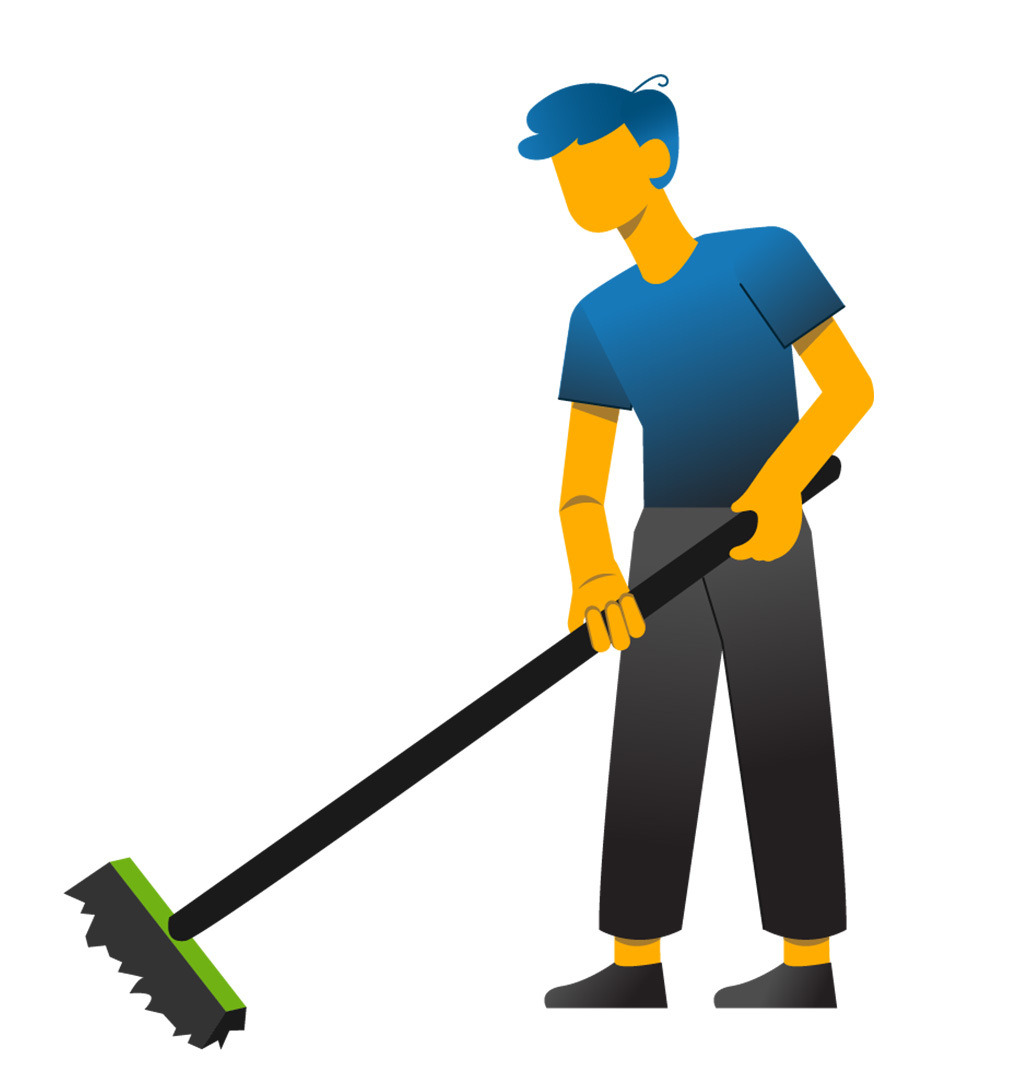 man schoonmaken blauw